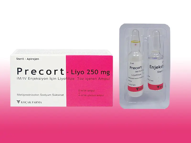 PRECORT-LIYO 250 MG IM/IV ENJEKSIYON ICIN LIYOFILIZE TOZ ICEREN AMPUL kutu görseli
