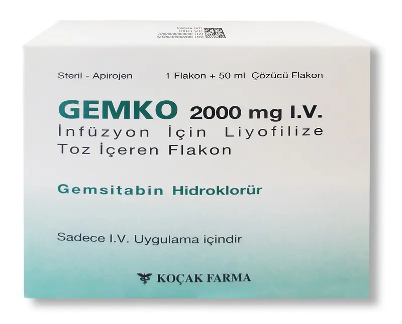 GEMKO 2000 MG IV INFUZYON ICIN LIYOFILIZE TOZ ICEREN FLAKON kutu görseli