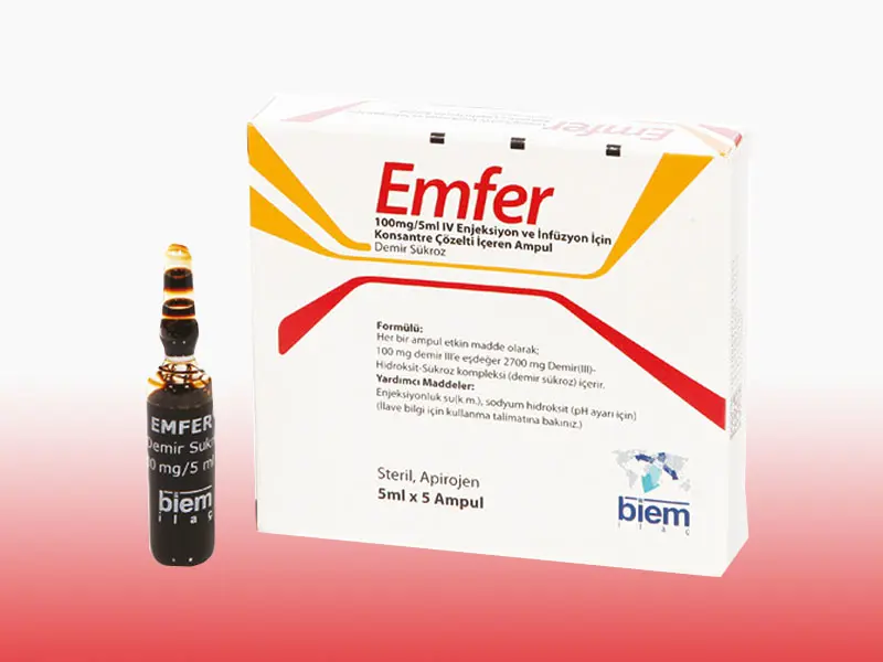 EMFER 100MG/5ML ENJEKSİYON VE INFUZYON ICIN KONSANTRE COZELTI ICEREN AMPUL kutu görseli