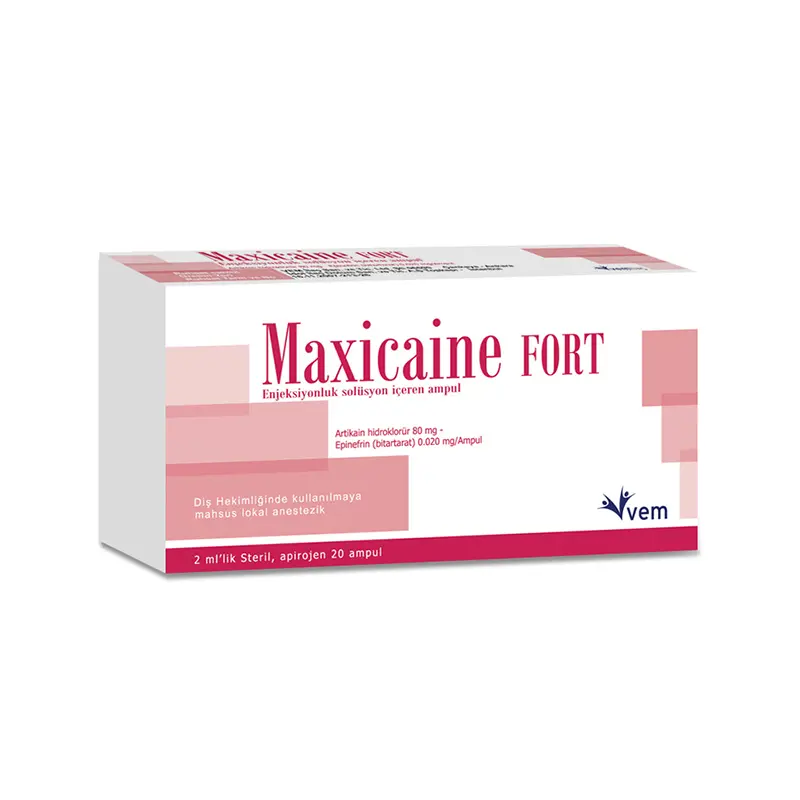 MAXICAINE FORT(40 MG/ML 0,01 MG/ML) 2 ML 20 ADET ENJEKSIYONLUK SOLUSYON ICEREN AMPUL kutu görseli