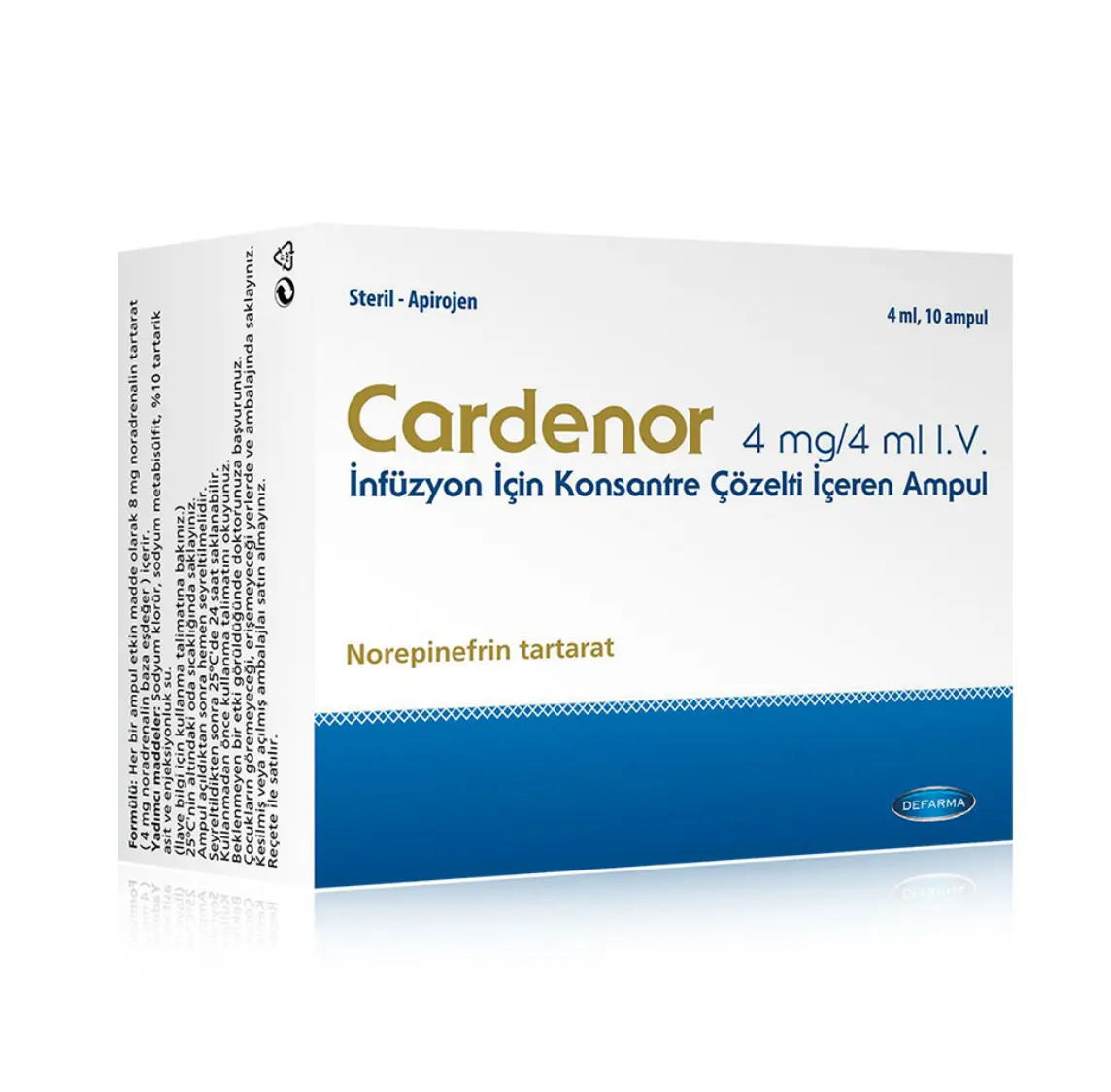 CARDENOR 4 MG/4 ML IV INFUZYON ICIN KONSANTRE COZELTI ICEREN 10 AMPUL kutu görseli