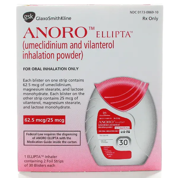 ANORO ELLIPTA 62,5/25 MCG KULLANIMA HAZIR INHALASYON TOZU, 30 DOZ kutu görseli