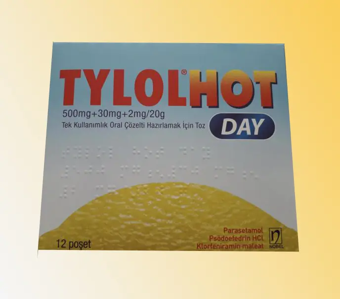 TYLOLHOT DAY 500 MG + 30 MG + 2 MG / 20 G TEK KULLANIMLIK ORAL COZELTI HAZIRLAMAK ICIN TOZ 12 POSET kutu görseli