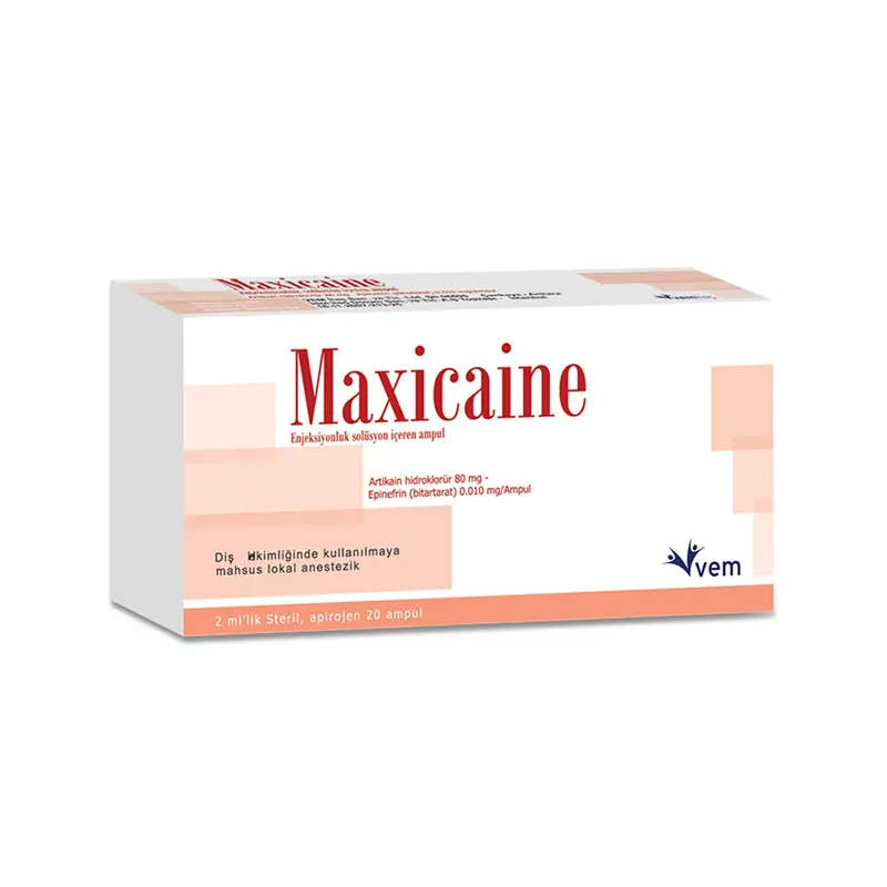 MAXICAINE (40 MG/ML 0,005 MG/ML) 2 ML 20 ADET ENJEKSIYONLUK SOLUSYON ICEREN AMPUL kutu görseli