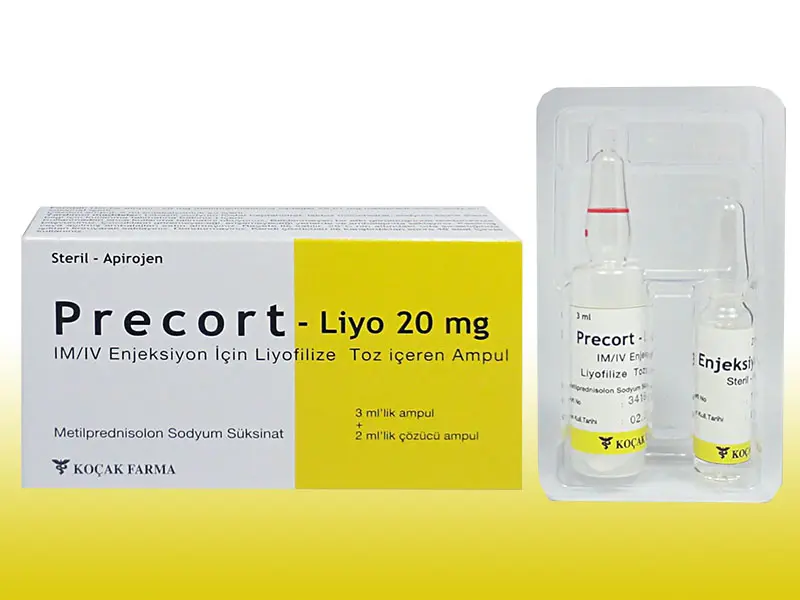 PRECORT-LIYO 20 MG IM/IV ENJEKSIYON ICIN LIYOFILIZE TOZ ICEREN AMPUL kutu görseli